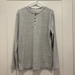 BKE Mens Long Sleeve Henley Shirt Gray Heathered Rib Knit Medium 3-Button Top